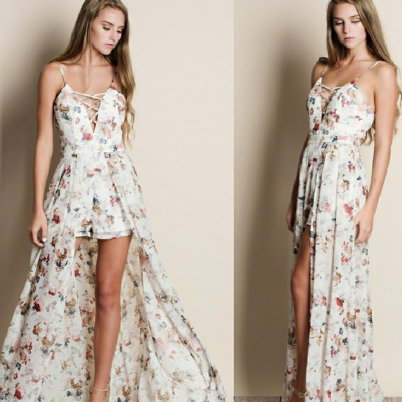 Lace Up Chiffon Romper - Picture 2 of 2